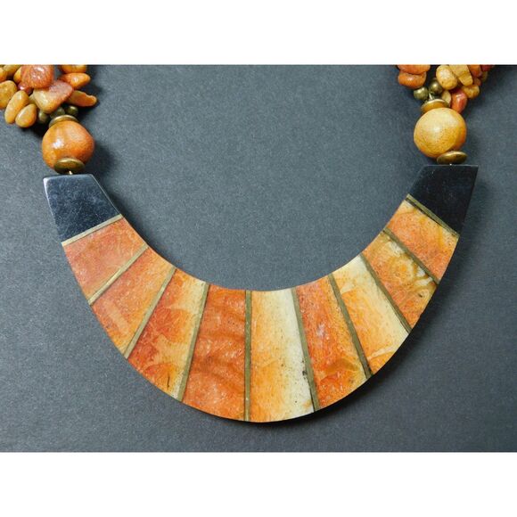 Vintage Mosaic Coral Necklace Tiger & Apple Bead Multi Strand Boho - Picture 4 of 9